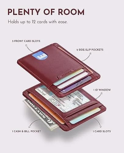 Buffway Slim Wallet for Men Women Minimalist Small Leather Front Pocket Wallets with RFID Blocking and Gifts Box - Bassa Mars Red | Compact RFID Wallet thumbnail 4