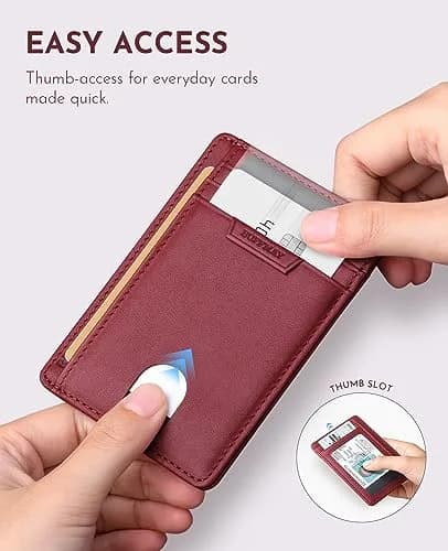 Buffway Slim Wallet for Men Women Minimalist Small Leather Front Pocket Wallets with RFID Blocking and Gifts Box - Bassa Mars Red | Compact RFID Wallet thumbnail 5