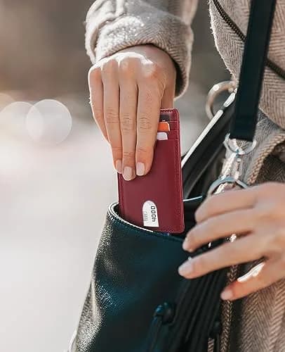 Buffway Slim Wallet for Men Women Minimalist Small Leather Front Pocket Wallets with RFID Blocking and Gifts Box - Bassa Mars Red | Compact RFID Wallet thumbnail 7