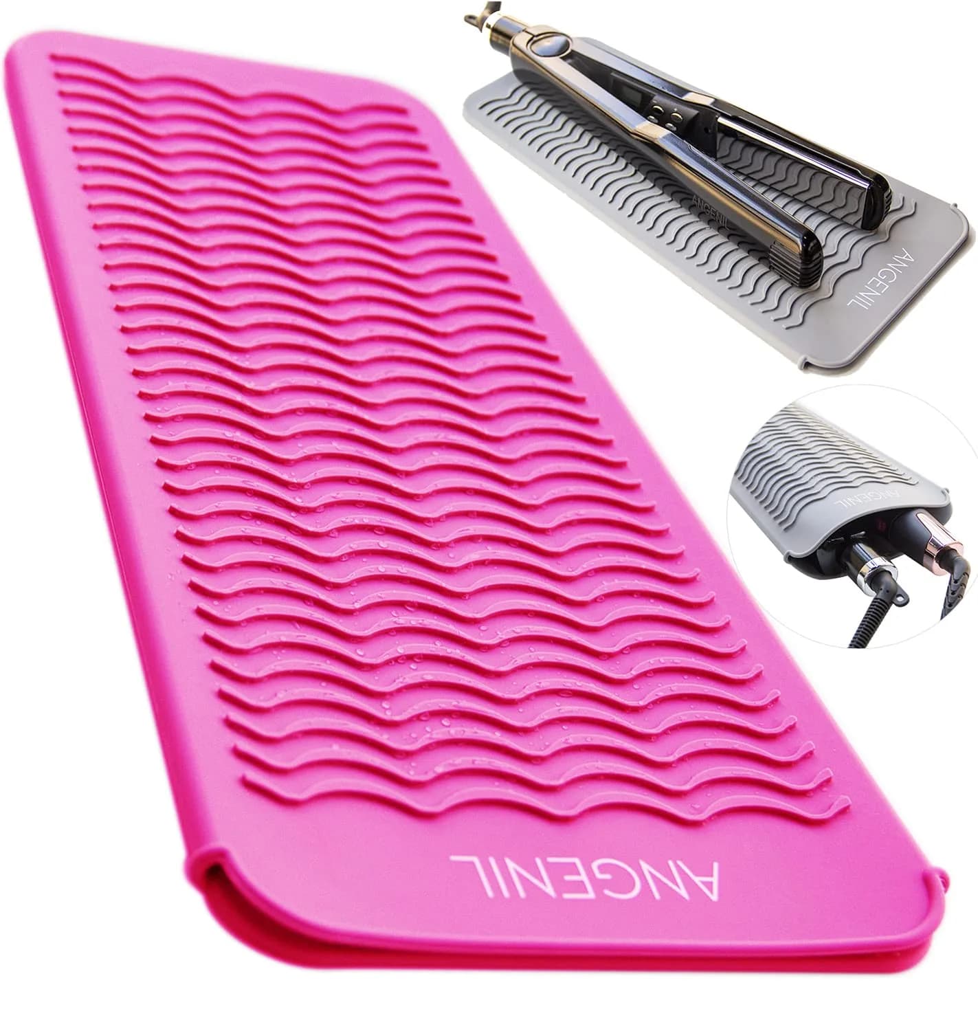 ANGENIL Heat Resistant Silicone Mat Pouch for Hair Straightener & Curling Iron | Rose Red (14cm x 28.6cm)