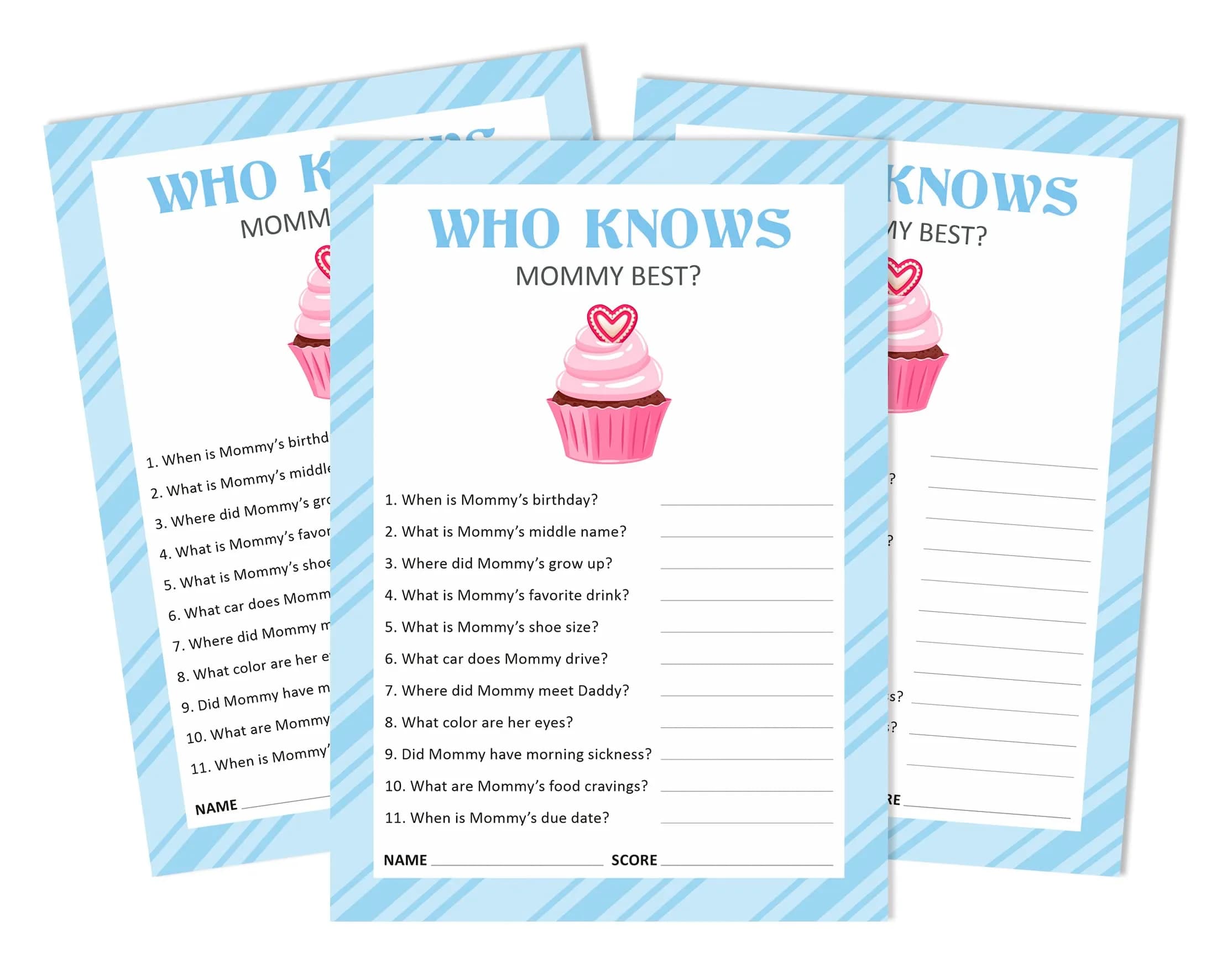Inkdotpot Who Knows Mommy Best Baby Shower Game Cards 5x7 Inches (Pack of 50) | Fun Party Game for Guests - main product image
