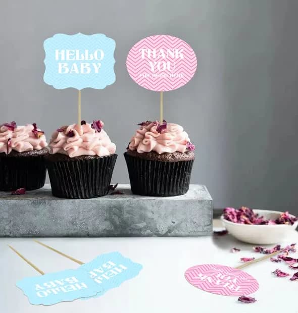 Inkdotpot Gender Reveal Baby Shower Cupcake Toppers (Pack of 30) | Pre-Assembled Double Sided Picks thumbnail 4
