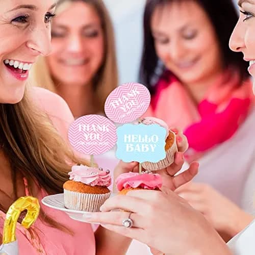 Inkdotpot Gender Reveal Baby Shower Cupcake Toppers (Pack of 30) | Pre-Assembled Double Sided Picks thumbnail 5
