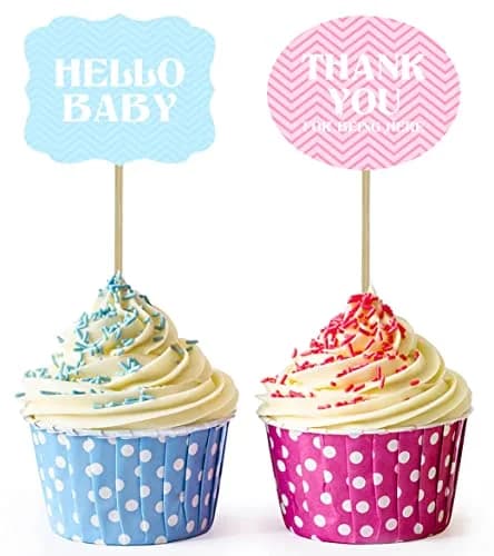 Inkdotpot Gender Reveal Baby Shower Cupcake Toppers (Pack of 30) | Pre-Assembled Double Sided Picks thumbnail 1