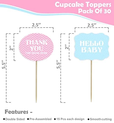 Inkdotpot Gender Reveal Baby Shower Cupcake Toppers (Pack of 30) | Pre-Assembled Double Sided Picks thumbnail 2