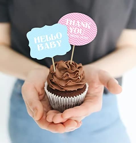 Inkdotpot Gender Reveal Baby Shower Cupcake Toppers (Pack of 30) | Pre-Assembled Double Sided Picks thumbnail 3