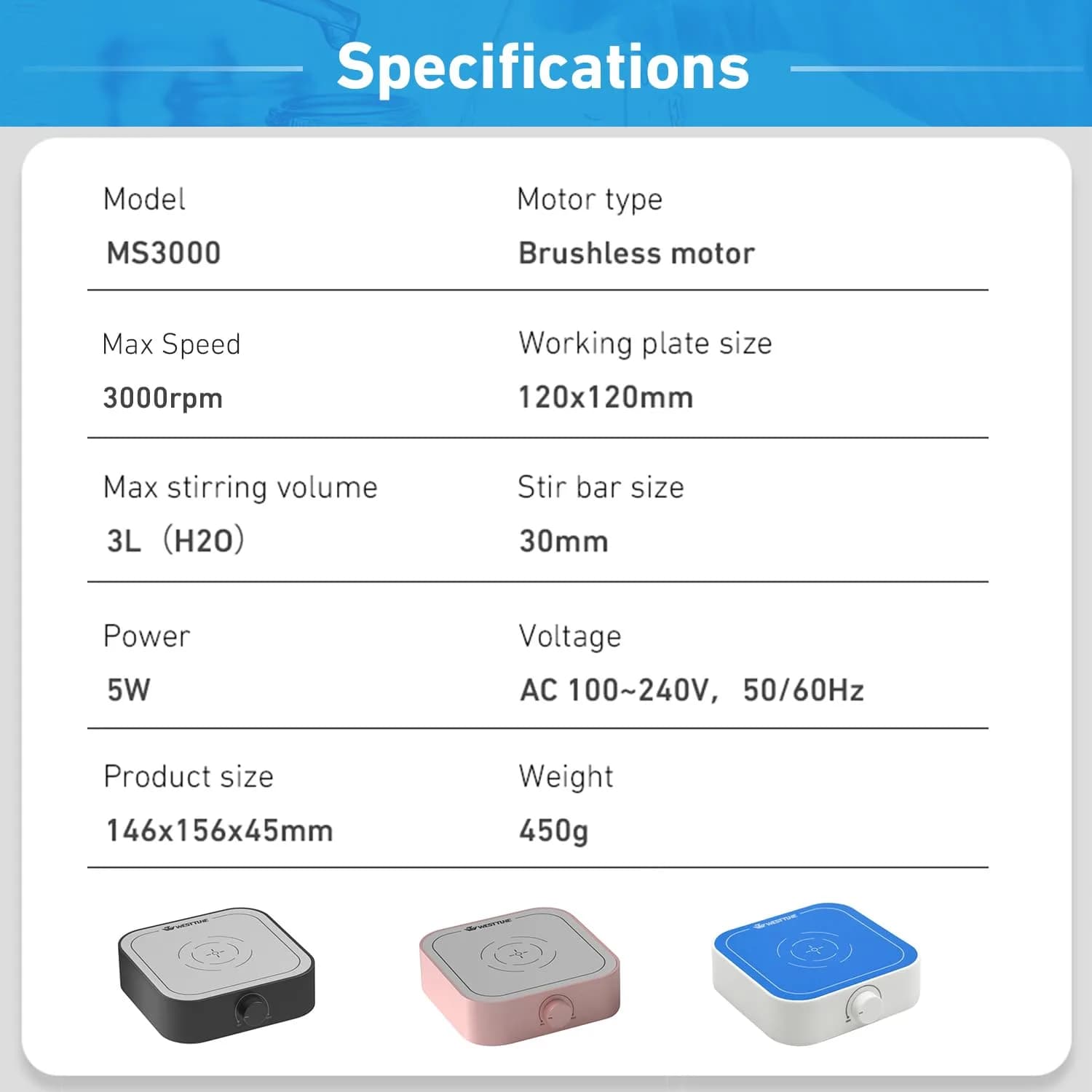 WEST TUNE Magnetic Stirrer Mixer 3000ml Capacity 3000rpm Speed | Brushless DC Motor Lab Stir Plate with Stir Bar - view 5
