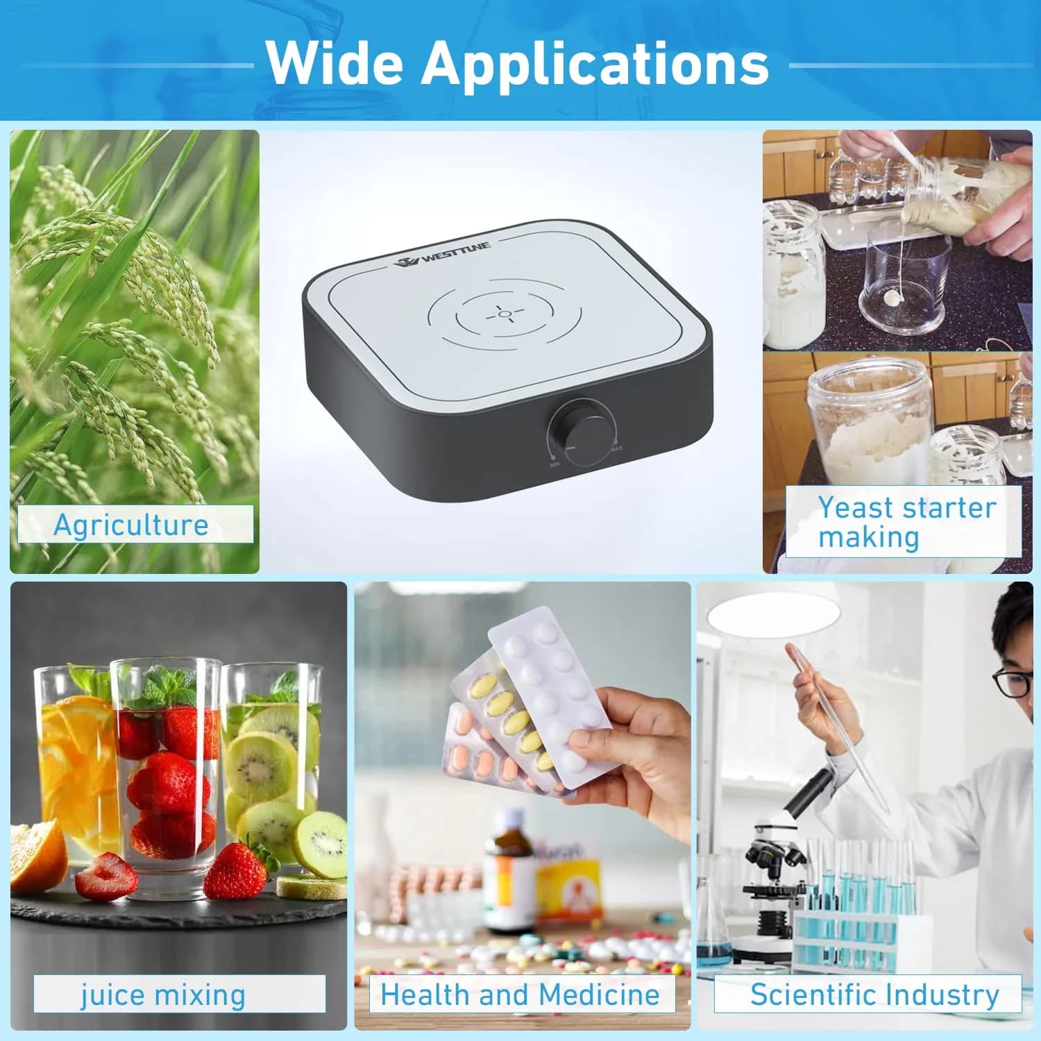 WEST TUNE Magnetic Stirrer Mixer 3000ml Capacity 3000rpm Speed | Brushless DC Motor Lab Stir Plate with Stir Bar - view 6