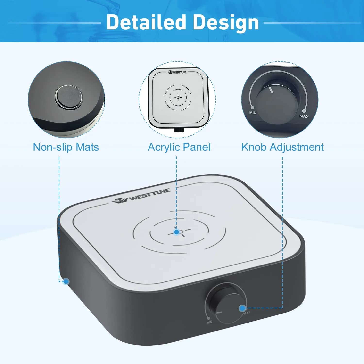 WEST TUNE Magnetic Stirrer Mixer 3000ml Capacity 3000rpm Speed | Brushless DC Motor Lab Stir Plate with Stir Bar - view 2