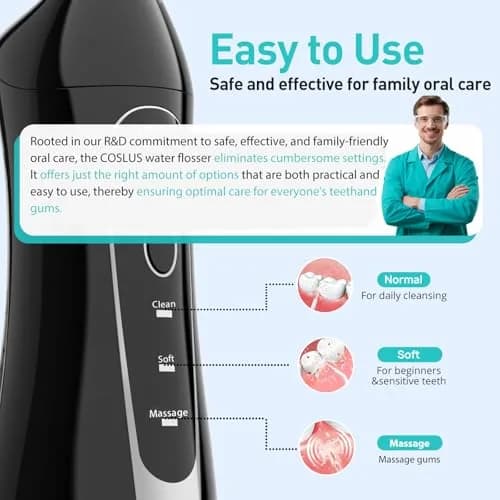 COSLUS ADA Accepted C20 Water Dental Flosser 300ml Tank | Cleans Gums Effectively thumbnail 4