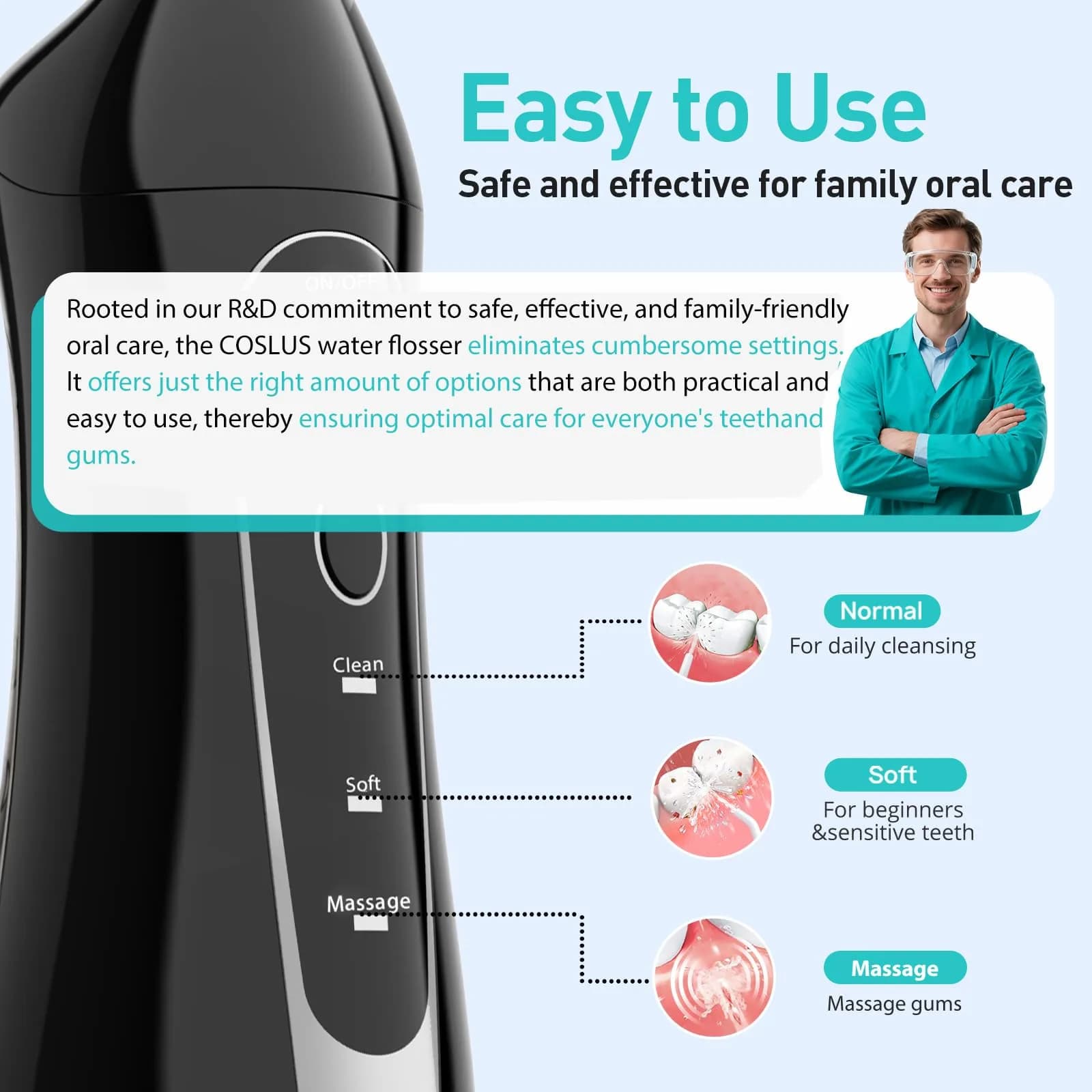 COSLUS ADA Accepted C20 Water Dental Flosser 300ml Tank | Cleans Gums Effectively - view 4