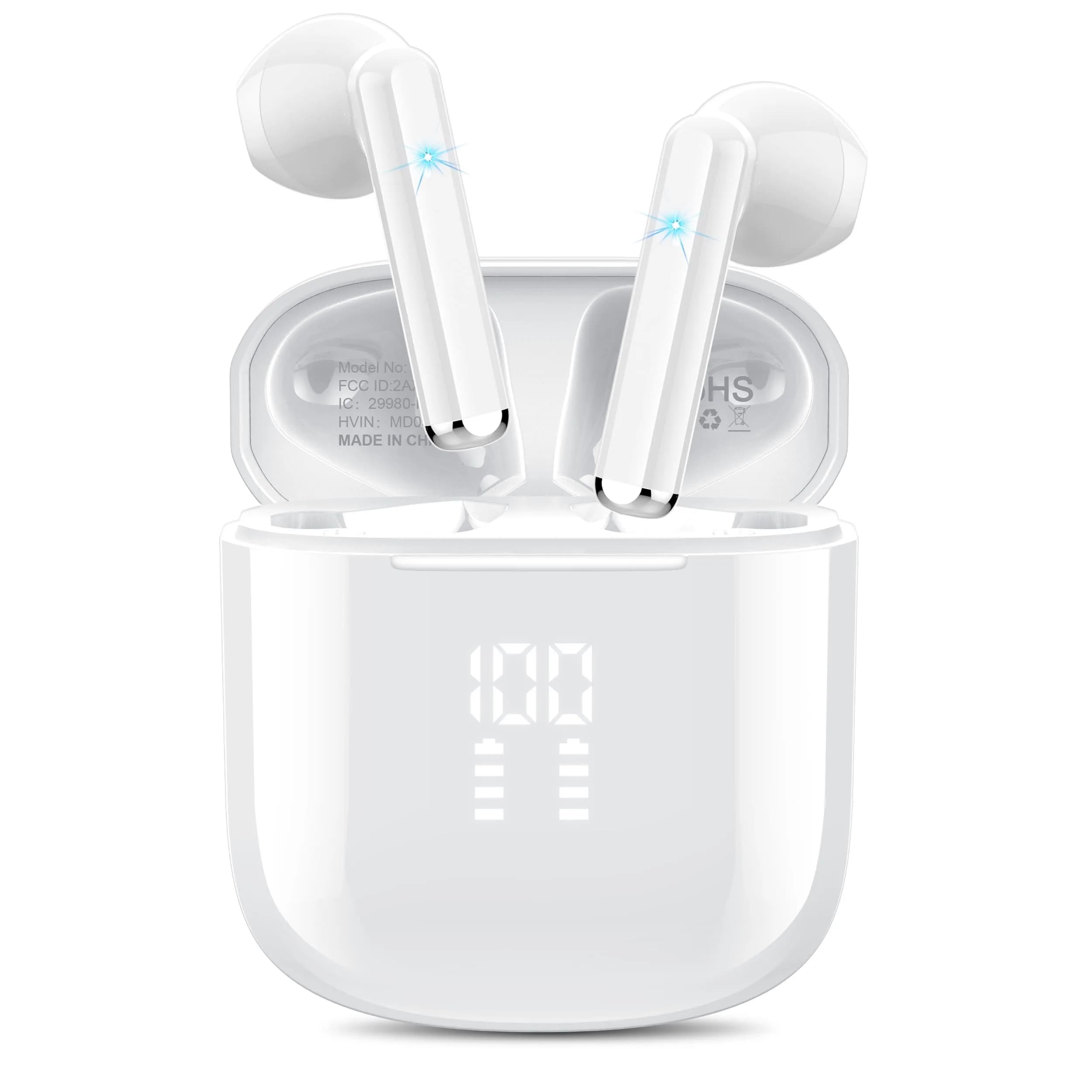 OYIB Wireless Earbuds Bluetooth 5.3, Clear Call ENC Mic Headphones Deep Blue | 13mm Dynamic Drivers — White