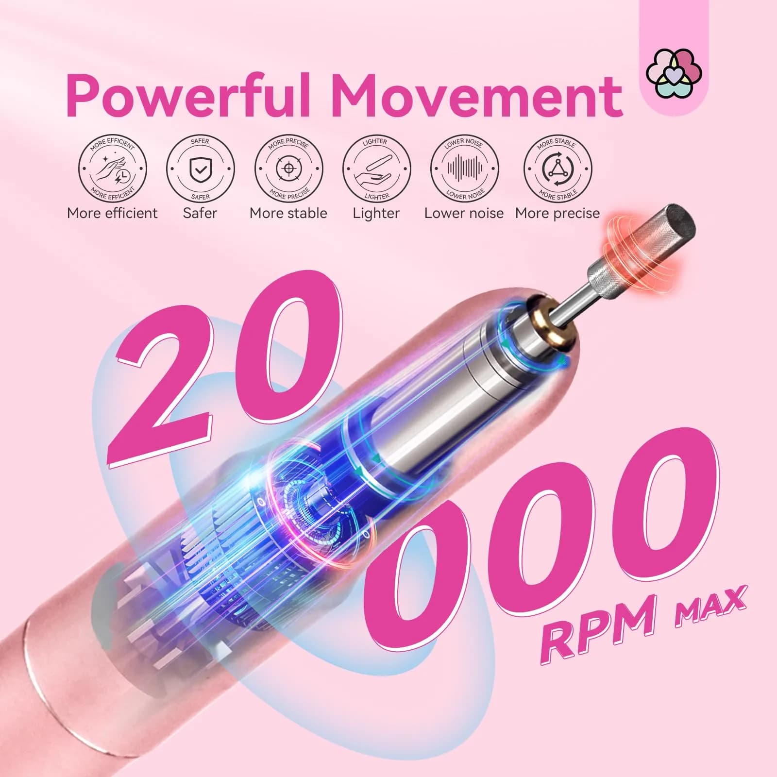 SAVILAND A1-Pink Professional 20000RPM Cordless Rechargeable Electric Nail Drill for Gel Acrylic Polish - view 4