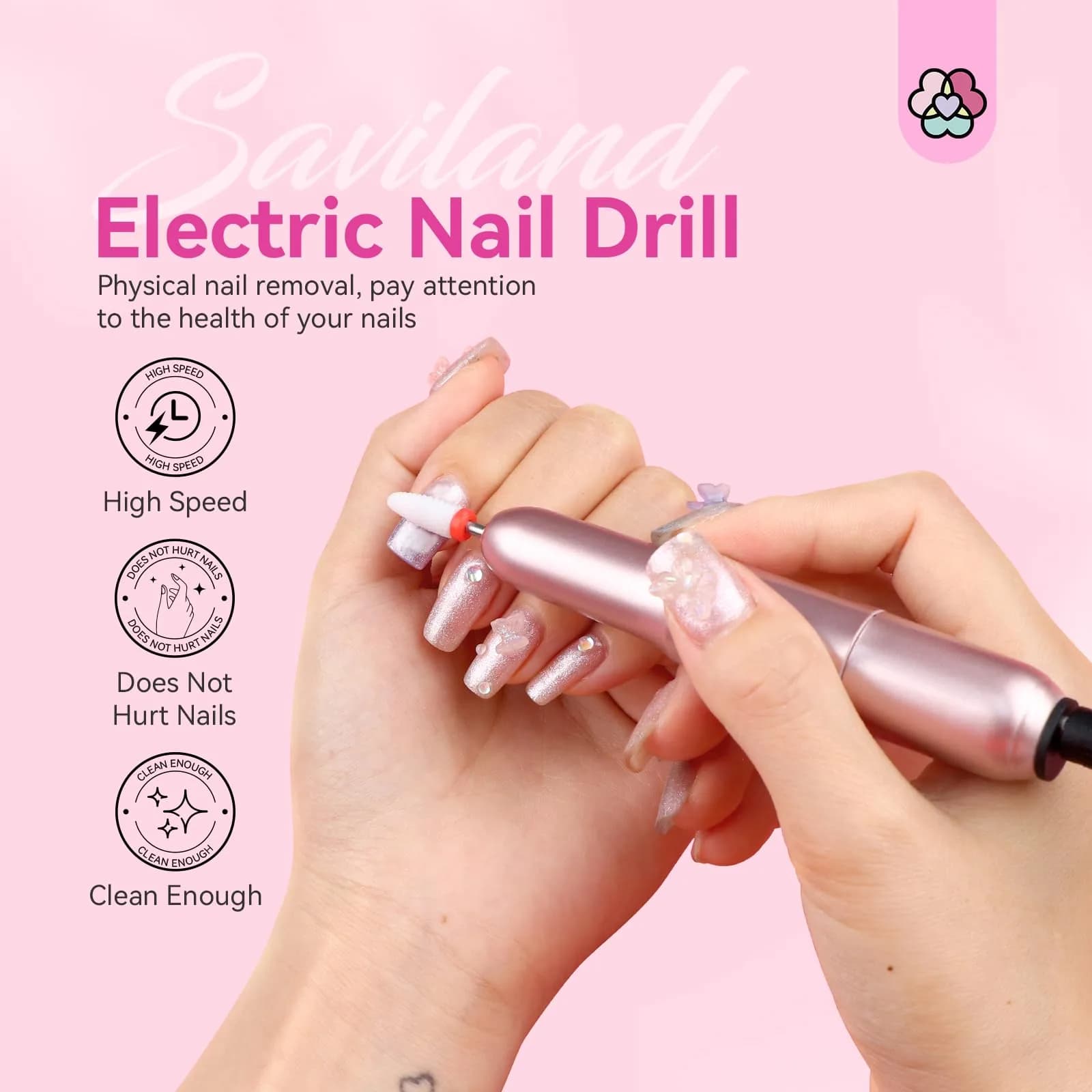 SAVILAND Electric Nail Drill Rose Efile 20,000 RPM | Professional Manicure & Pedicure Tool with 7 Bits & 51 Sanding Bands - view 6