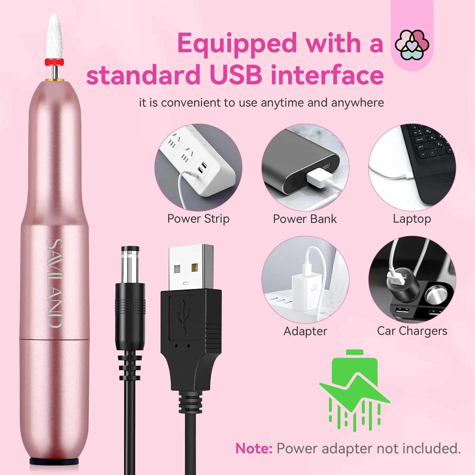 SAVILAND Electric Nail Drill Rose Efile 20,000 RPM | Professional Manicure & Pedicure Tool with 7 Bits & 51 Sanding Bands - view 7