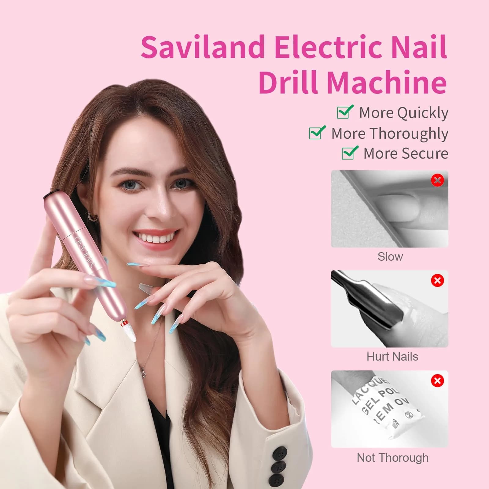 SAVILAND A1-Pink Professional 20000RPM Cordless Rechargeable Electric Nail Drill for Gel Acrylic Polish - view 2
