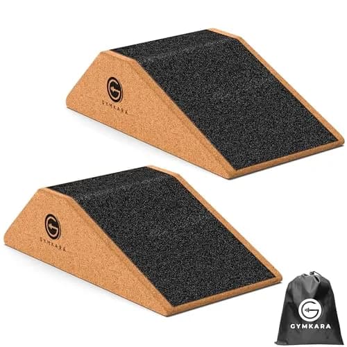 Gymkara Cork Squat Wedge Block 2 Pack - 22.8 cm (9 in) Heel Elevated Slant Board for Squats | Non-Slip Surface thumbnail 1