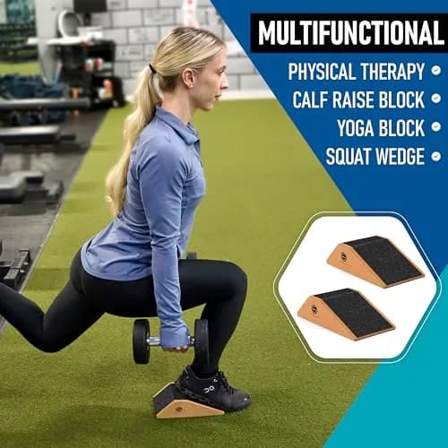 Gymkara Cork Squat Wedge Block 2 Pack - 22.8 cm (9 in) Heel Elevated Slant Board for Squats | Non-Slip Surface thumbnail 3