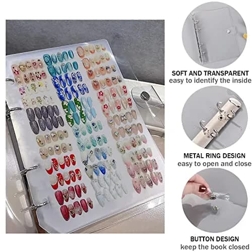 GUXACU Clear Press On Nail Organizer Book with 6 Pages & 60 Adhesive Tabs | Stores 108 Sets thumbnail 3