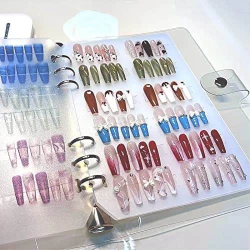 GUXACU Clear Press On Nail Organizer Book with 6 Pages & 60 Adhesive Strips | Stores 36-48 Sets thumbnail 1