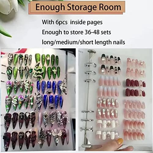 GUXACU Clear Press On Nail Organizer Book with 6 Pages & 60 Adhesive Strips | Stores 36-48 Sets thumbnail 5