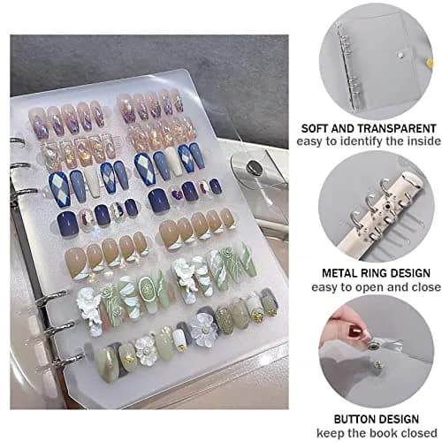 GUXACU Clear Press On Nail Organizer Book with 6 Pages & 60 Adhesive Strips | Stores 36-48 Sets thumbnail 3