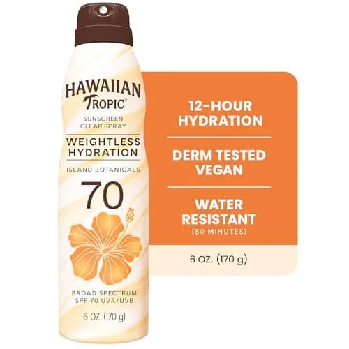 Hawaiian Tropic Weightless Hydration Clear Spray SPF 70 Sunscreen 165ml (6 Oz) | Broad Spectrum UVA/UVB Protection thumbnail 2