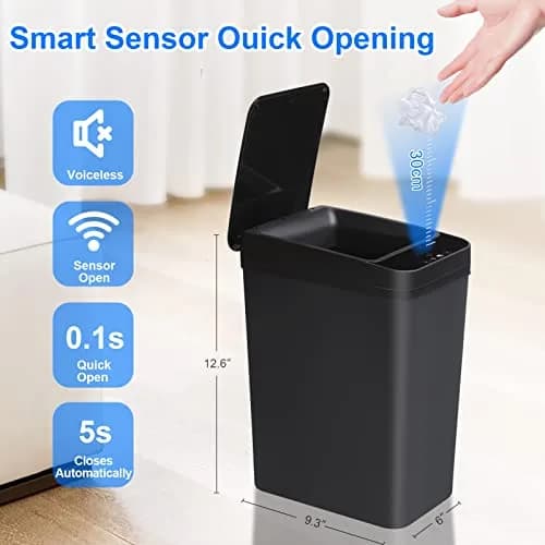 Anborry Touchless Trash Can 2.2 Gallon (8.3L) Smart Motion Sensor Small Garbage Bin with Lid, Black | Waterproof Sensor for Bathroom, Kitchen, Office thumbnail 4