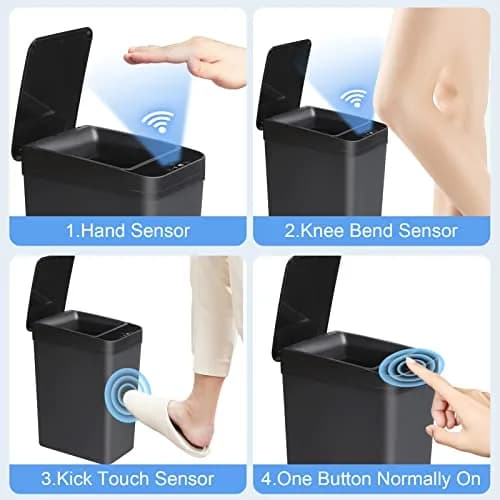 Anborry Touchless Trash Can 2.2 Gallon (8.3L) Smart Motion Sensor Small Garbage Bin with Lid, Black | Waterproof Sensor for Bathroom, Kitchen, Office thumbnail 5
