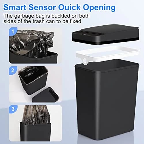 Anborry Touchless Trash Can 2.2 Gallon (8.3L) Smart Motion Sensor Small Garbage Bin with Lid, Black | Waterproof Sensor for Bathroom, Kitchen, Office thumbnail 6
