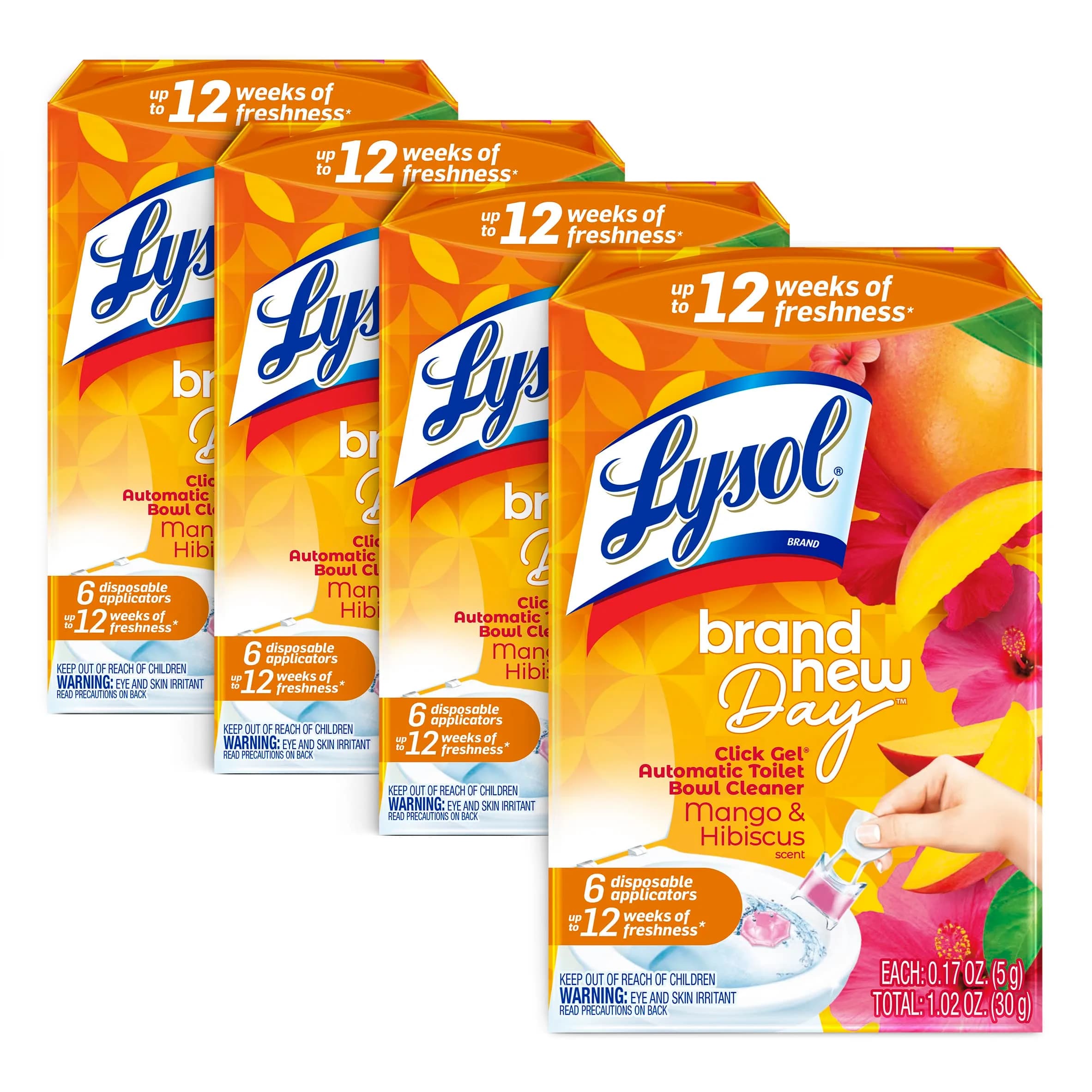 Lysol Click Gel Automatic Toilet Bowl Cleaner Mango & Hibiscus 24 Count Total | Bleach-Free Formula for Continuous Cleaning - main product image