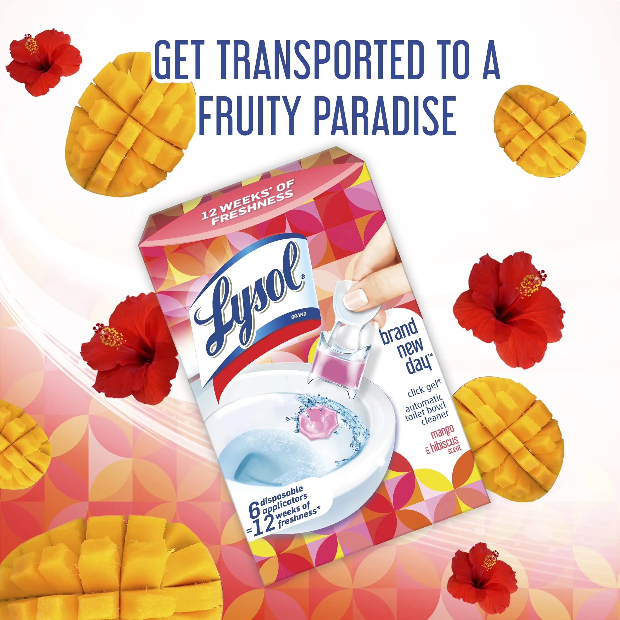 Lysol Click Gel Automatic Toilet Bowl Cleaner Mango & Hibiscus 24 Count Total | Bleach-Free Formula for Continuous Cleaning - view 2