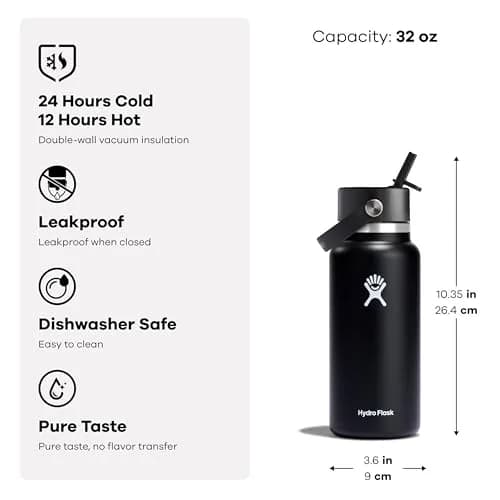 Hydro Flask Wide Mouth Water Bottle 32 Oz (946ml) with Flex Straw Lid | Keeps Drinks Cold 24 Hours thumbnail 5
