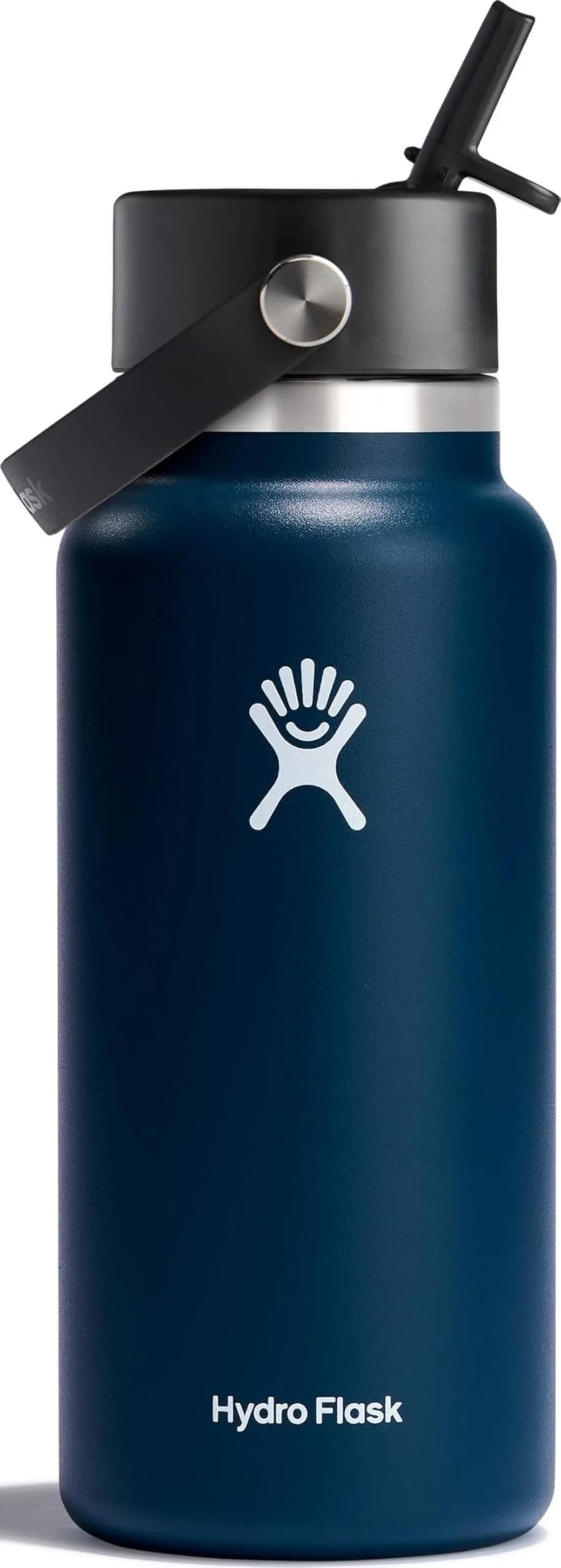 Hydro Flask Wide Mouth Water Bottle 710ml (24 Oz) with Flex Straw Cap | Insulated Stainless Steel for 24 Hours Cold — Indigo / 32 Ounces