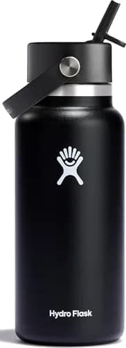 Hydro Flask Water Bottle - Insulated Stainless Steel - Wide Straw Lid, Non Spill, Leakproof in 32 Oz Black thumbnail 1