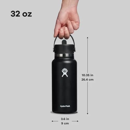 Hydro Flask Water Bottle - Insulated Stainless Steel - Wide Straw Lid, Non Spill, Leakproof in 32 Oz Black thumbnail 7