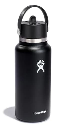 Hydro Flask Water Bottle - Insulated Stainless Steel - Wide Straw Lid, Non Spill, Leakproof in 32 Oz Black thumbnail 2