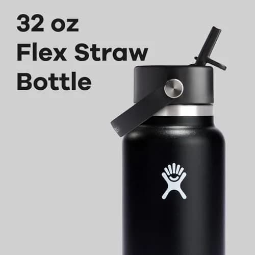 Hydro Flask Water Bottle - Insulated Stainless Steel - Wide Straw Lid, Non Spill, Leakproof in 32 Oz Black thumbnail 3