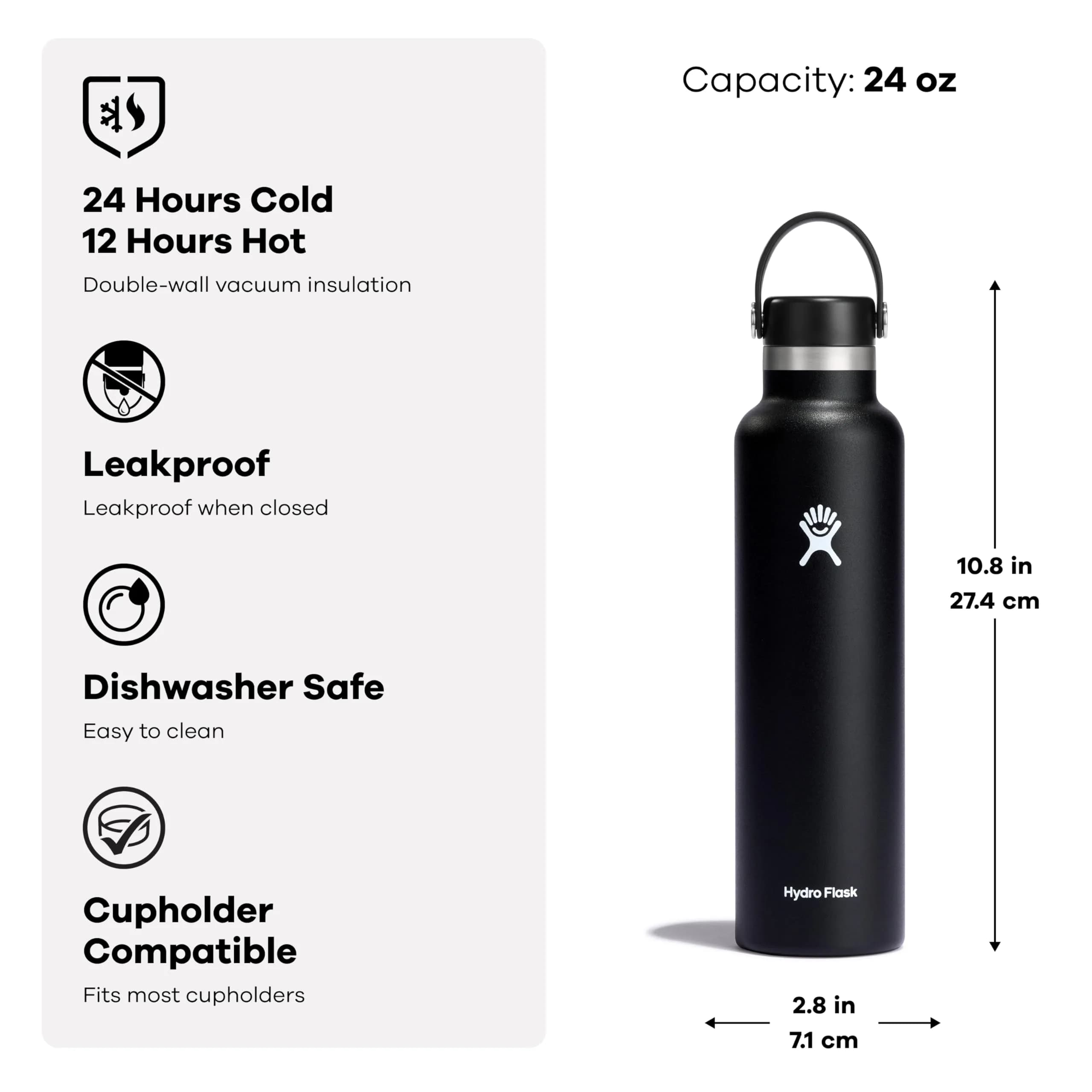 Hydro Flask Standard Mouth Water Bottle 710ml (24 Oz) | Insulated Stainless Steel, Leakproof, Purple - view 6