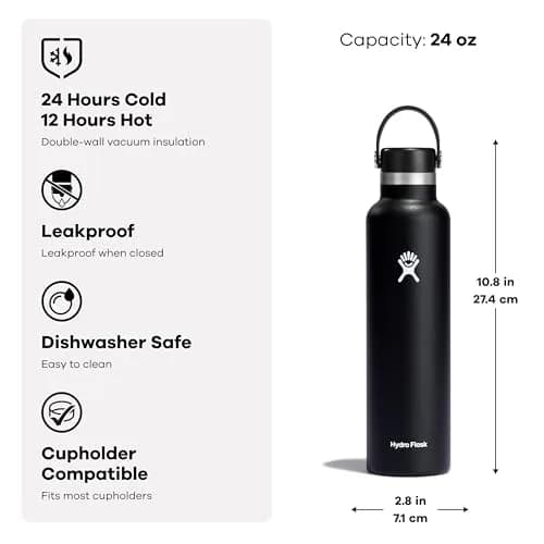 Hydro Flask Standard Mouth Water Bottle 710ml (24 Oz) | Insulated Stainless Steel, Leakproof, Purple thumbnail 6