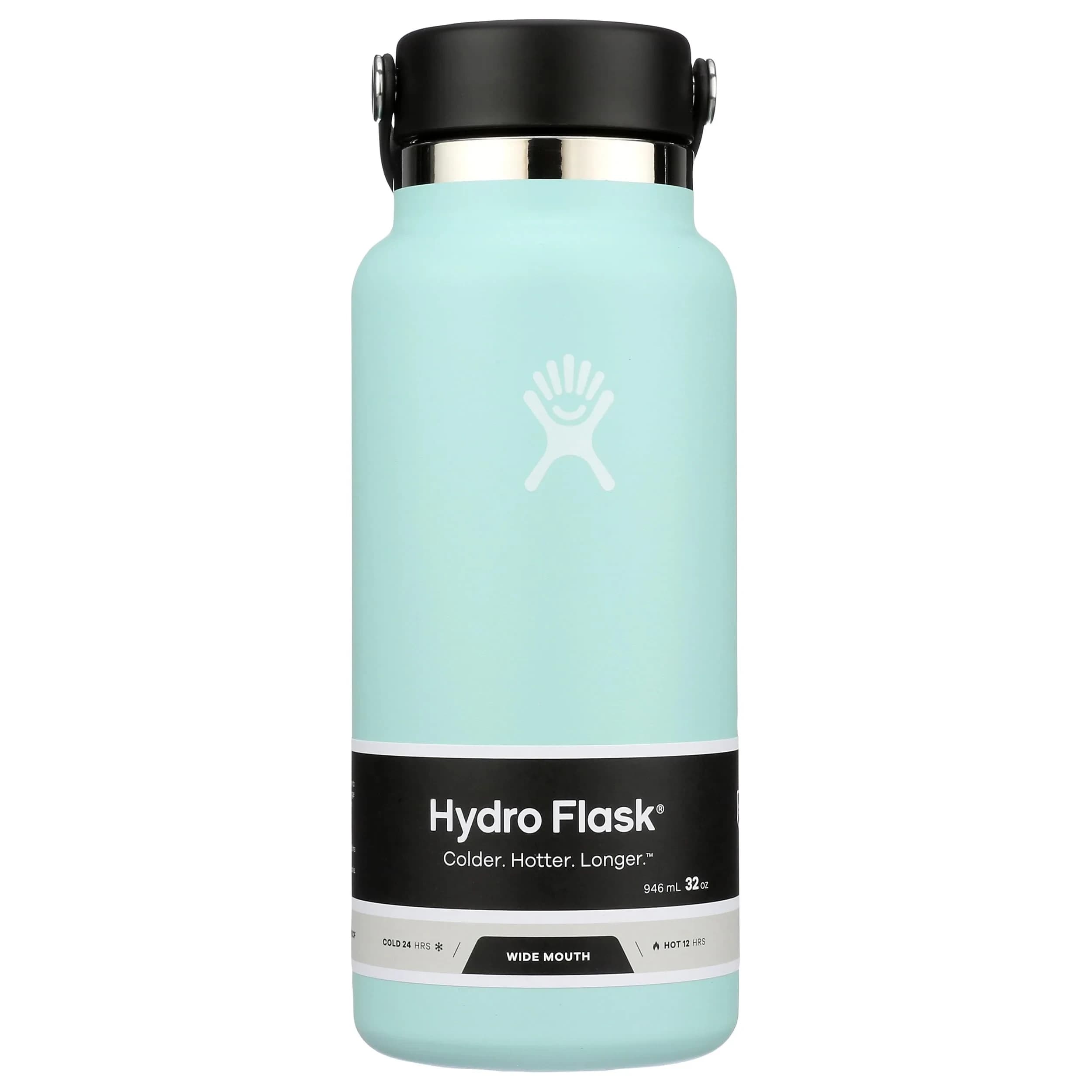Hydro Flask Wide Mouth Bottle with Flex Cap 40 oz (1183ml / 1.26lb) | Keeps Cold 24 Hrs, Hot 12 Hrs — Dew / 32 Oz