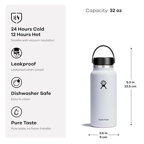 Hydro Flask Wide Mouth Flex Cap Water Bottle 946ml (32 Oz) | Keeps Cold 24 Hrs, Hot 12 Hrs thumbnail 3