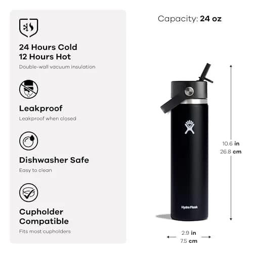 Hydro Flask Wide Mouth Water Bottle 24 Oz (710ml) with Flex Straw Lid | Keeps Drinks Cold for 24 Hours thumbnail 5