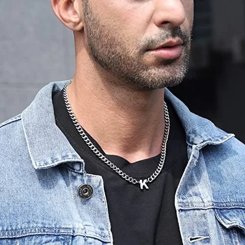 DuoDiner W Letter Necklace Initial Cuban Link Chain for Men Boys Stainless Steel Pendant Gift Silver | Classic & Resistant thumbnail 4