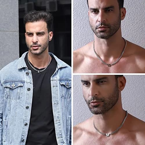 DuoDiner W Letter Necklace Initial Cuban Link Chain for Men Boys Stainless Steel Pendant Gift Silver | Classic & Resistant thumbnail 5