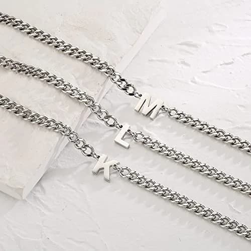 DuoDiner W Letter Necklace Initial Cuban Link Chain for Men Boys Stainless Steel Pendant Gift Silver | Classic & Resistant thumbnail 6
