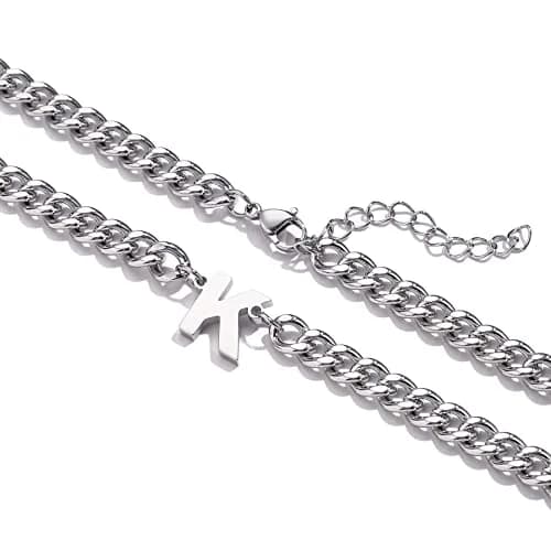 DuoDiner W Letter Necklace Initial Cuban Link Chain for Men Boys Stainless Steel Pendant Gift Silver | Classic & Resistant thumbnail 2