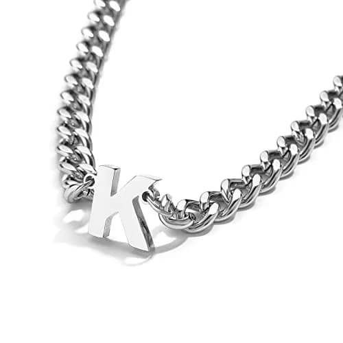 DuoDiner W Letter Necklace Initial Cuban Link Chain for Men Boys Stainless Steel Pendant Gift Silver | Classic & Resistant thumbnail 3