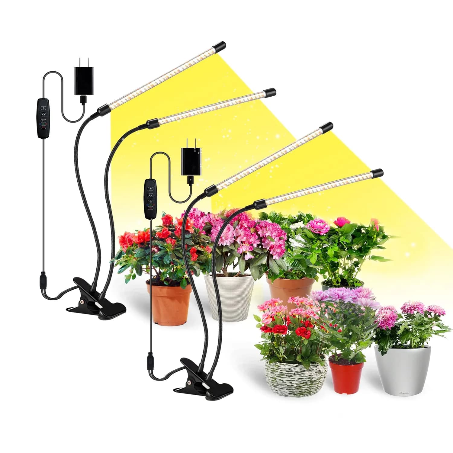 bseah Full Spectrum LED Grow Light with Timer 4 Tubes | 4500K Color Temperature, 15W — Yellow＆White（2 Tubes ）