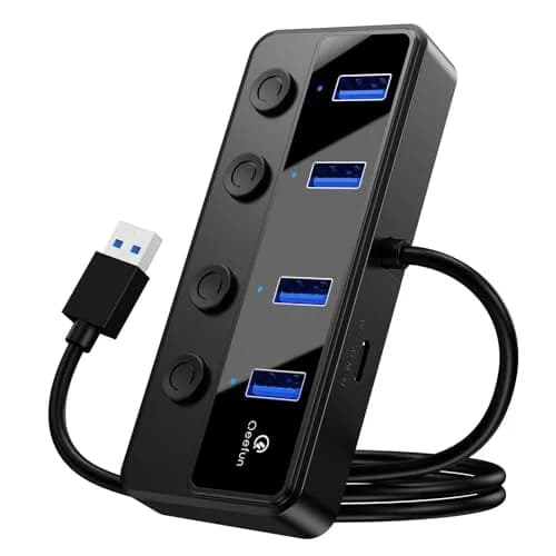 Q QEEFUN 4-Port USB 3.0 Hub with Individual LED Power Switches & 2ft Cable | 5Gbps Data Transfer thumbnail 1